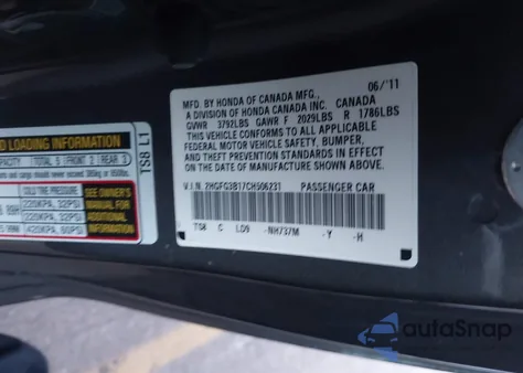 2012 Honda Civic Ex-L from USA, damaged, VIN 2HGFG3B17CH506231